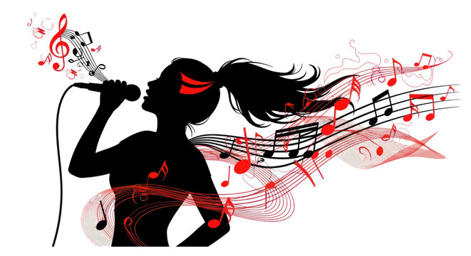 Woman singing into a microphone dynamically.