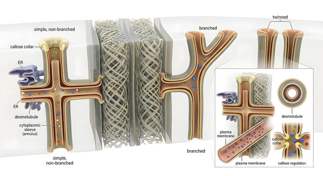 Detailed 3D Scientific Illustration of Plasmodesmata Intercellular Channels Connecting Plant Cells