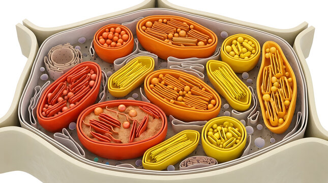 Scientific 3D Render of Plant Cell Chromoplasts with Carotenoid Pigments