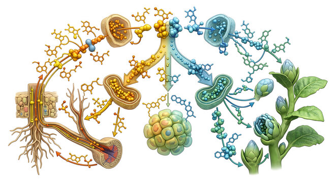 3D Scientific Render of Plant Hormone Interaction: Auxin and Cytokinin Ratio Diagram
