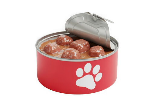 Red dog food bowl with paw print lid and treats inside isolated on transparent background
