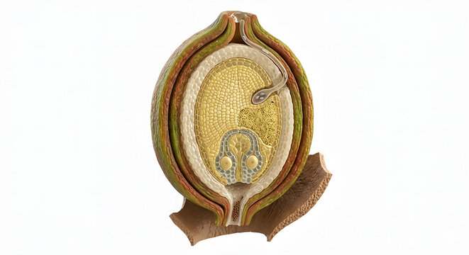 High-Detail Scientific 3D Cross-Section of a Gymnosperm Ovule Anatomy
