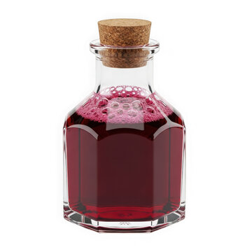 Red potion in a decorative glass bottle isolated on transparent background