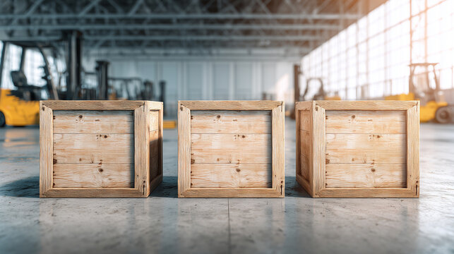 Storage Boxes in Large Warehouse with Forklift and Industrial Setting