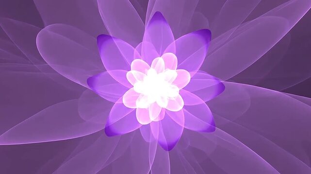 A glowing purple abstract flower shape with soft light petals