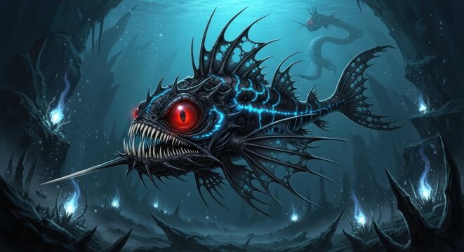 Deep sea anglerfish with bioluminescent lure.
