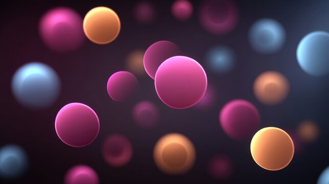 Abstract colorful spheres floating in a dark background creating a vibrant, dreamy atmosphere with glowing lights and soft reflections for creative projects