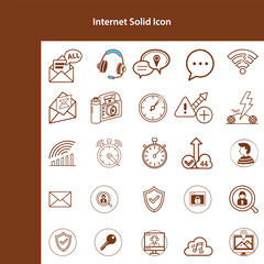 Fototapeta premium Collection of Brown Line Art Icons Representing Internet and Technology Concepts
