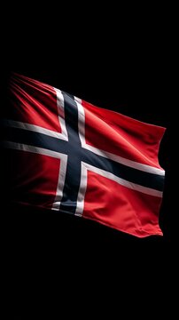 norwegian flag norway waving in the wind on black background