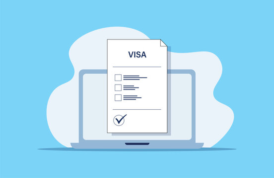 Online Visa Application Vector Illustration, Digital Immigration Document and Travel Approval Concept
