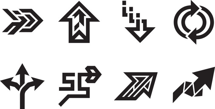 Tech arrow vector icon set with geometric direction symbols