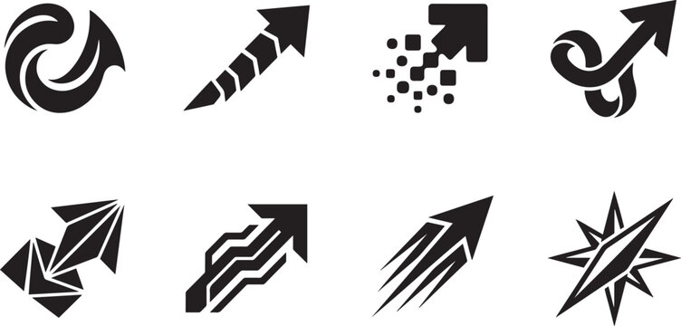 Dynamic arrow vector icon set with pixel data dispersion