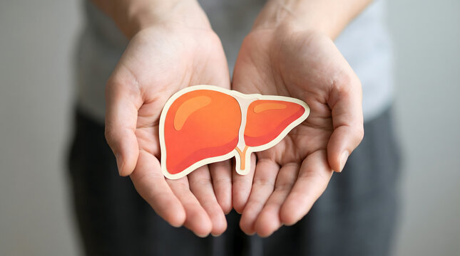 Hands holding a paper cutout of a healthy liver, symbol of organ donation and health