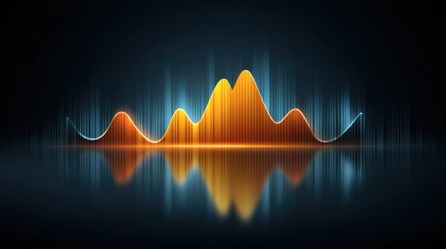 Audio waveform visualization with vibrant colors reflecting sound frequencies on dark background, showcasing sound dynamics and rhythmic patterns in digital design