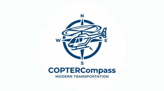 Modern Transportation Logo Featuring Helicopter and Compass Design.