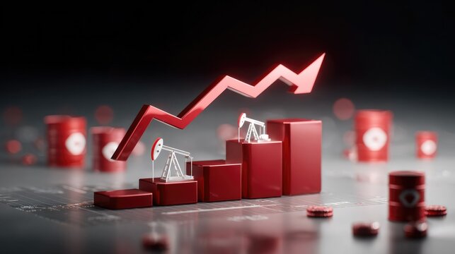 Oil Price Decline: A stark visual representation of the oil industry's volatility, with a downward trending red arrow and miniature oil pump jacks indicating a falling market.