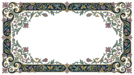 Ornate Vintage Frame with Floral Swirls and Botanical Elements