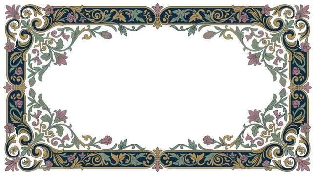 Ornate Vintage Frame with Floral Swirls and Botanical Elements