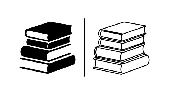 Stack Of Books Icon Set Solid And Outline