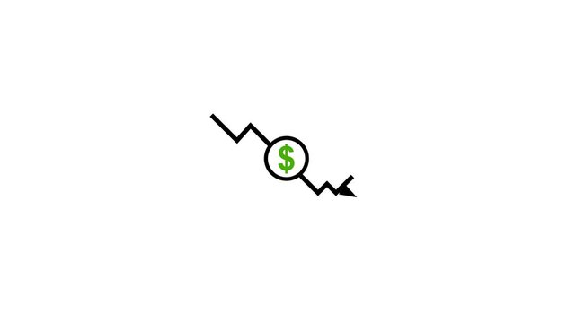 Dollar symbol shows financial loss on downward chart