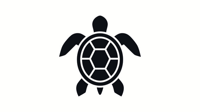 Symmetric black sea turtle icon with decorative shell pattern on white background.
