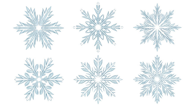 Six Delicate Blue Snowflakes Arranged in a Subtle Winter Pattern for Holiday Design.