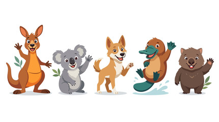 Fototapeta premium Cute Australian Animals Cartoon Character Set Vector Illustration