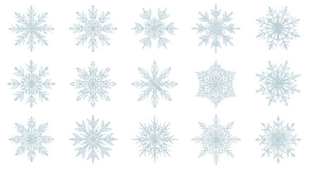 Fototapeta premium Delicate winter snowflake patterns scattered across a soft blue background for a crisp, airy design.