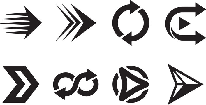Modern arrow icons set for speed motion and loop design elements vector