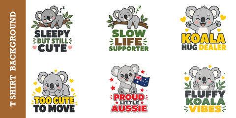 Adorable australian koala illustrations for children apparel with playful typography sets. © jubayer95