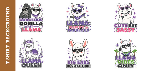 Gorgeous gorilla wait llama cute cartoon characters with funny text. © jubayer95