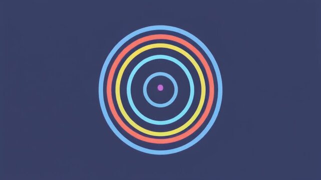 Concentric Circles of Color: A minimalist graphic featuring a series of concentric circles in pastel shades of blue, yellow, and pink, set against a deep blue background.