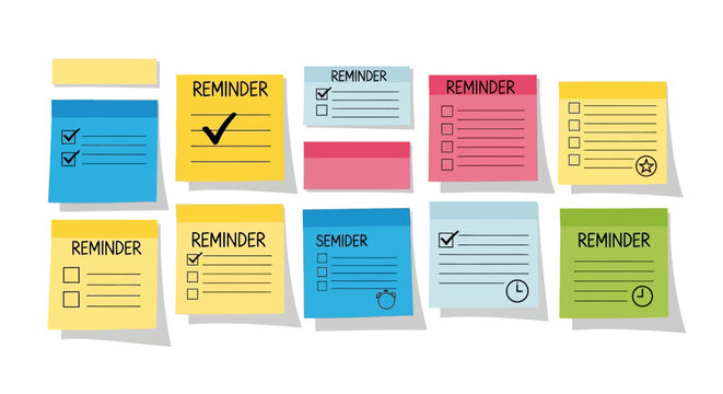 Colorful Sticky Notes Set with Checklist Reminders