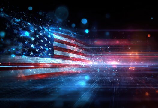 Digital American Flag with Light Trails and Particle Effects