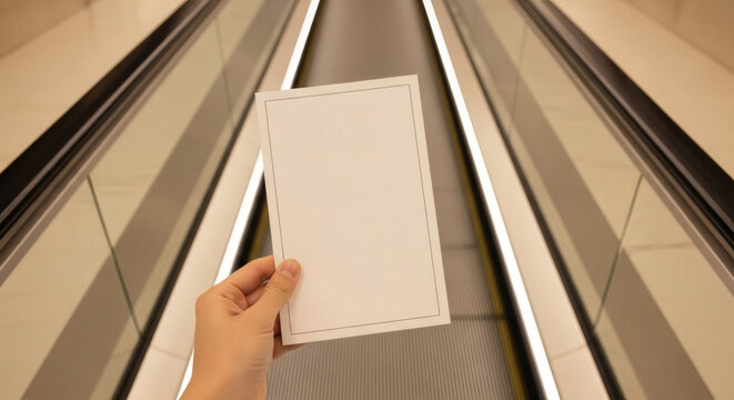 Blank flyer mockup hand escalator mall advertisement template