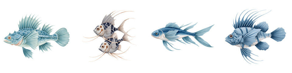 Fototapeta premium Watercolor Fish Collection - Exotic Underwater Creatures