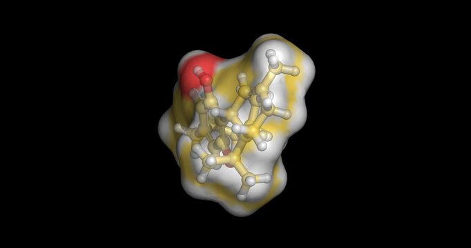  Tetrahydrocannabinol (Cannabis THC), CB1 and CB2 cannabinoid receptor agonist for therapeutic relief, 3D molecule spinning,4K 