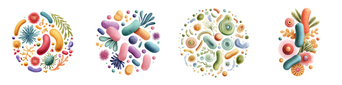 Colorful Microscopic Life: Abstract Bacteria and Germs Illustration Set