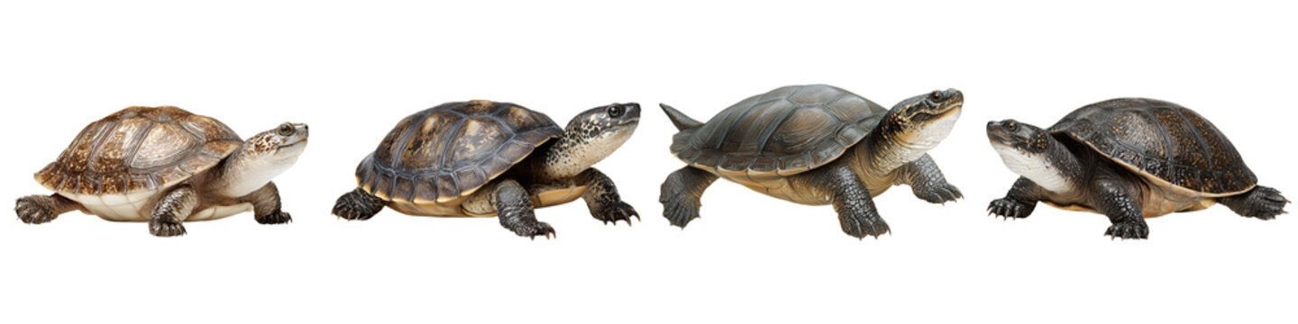 Turtle Parade: Diverse Group of Terrestrial Turtles on White