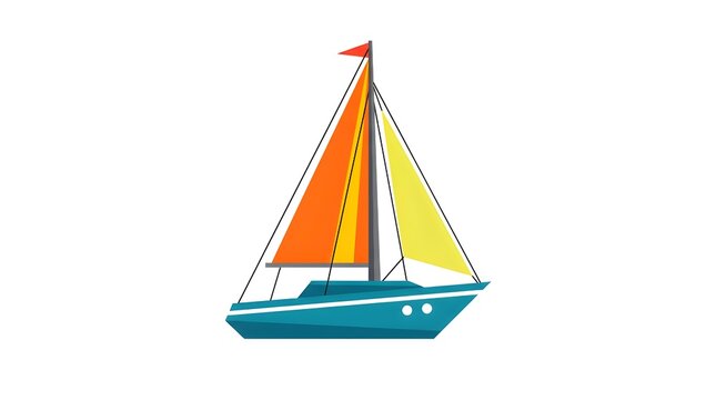 Colorful Sailboat Sailing on Calm Water Minimalist Vector Illustration