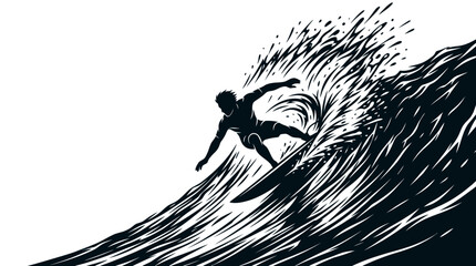 Silhouette of a surfer riding wave. © dzakar