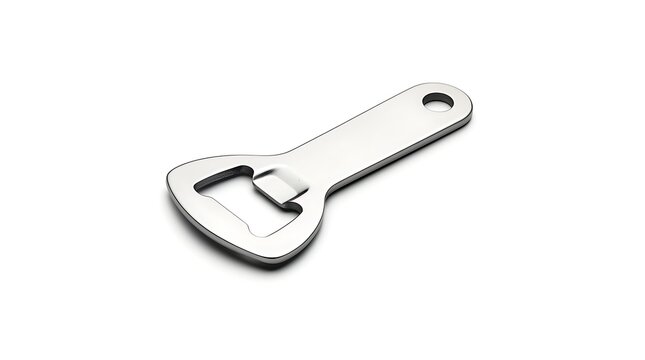 Silver metal bottle opener keychain isolated on white
