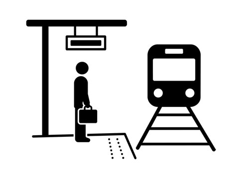 Person waiting on train station platform icon illustration