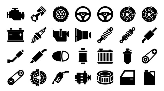 Various vehicle parts icons displayed on a clean surface
