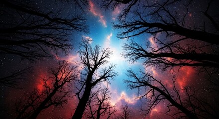 Fototapeta premium Silhouetted Trees Against Cosmic Sky