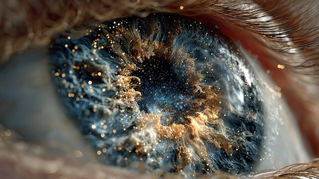 Detailed close-up view of an eye, showcasing intricate textures and patterns