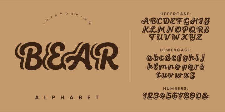 Bear Alphabet Retro Groovy Double Line Layered Font for Vintage Apparel and Logo Design