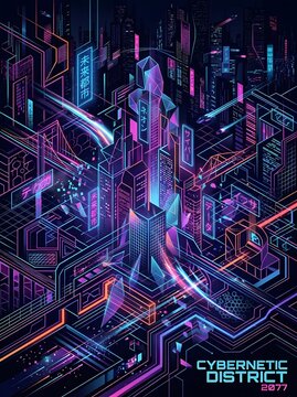 Cybernetic district 2077 neon cityscape