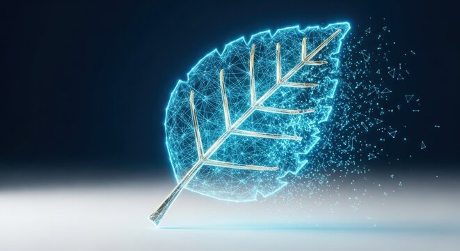 A blue leaf on a white surface illustration