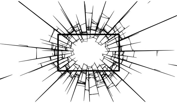 Broken glass radial crack vector background with shattered screen grunge texture illustration